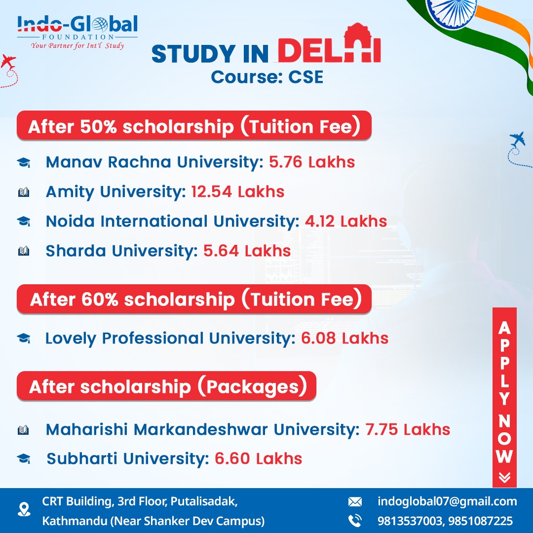 Study CSE in Delhi – Scholarship Packages for Nepalese Students