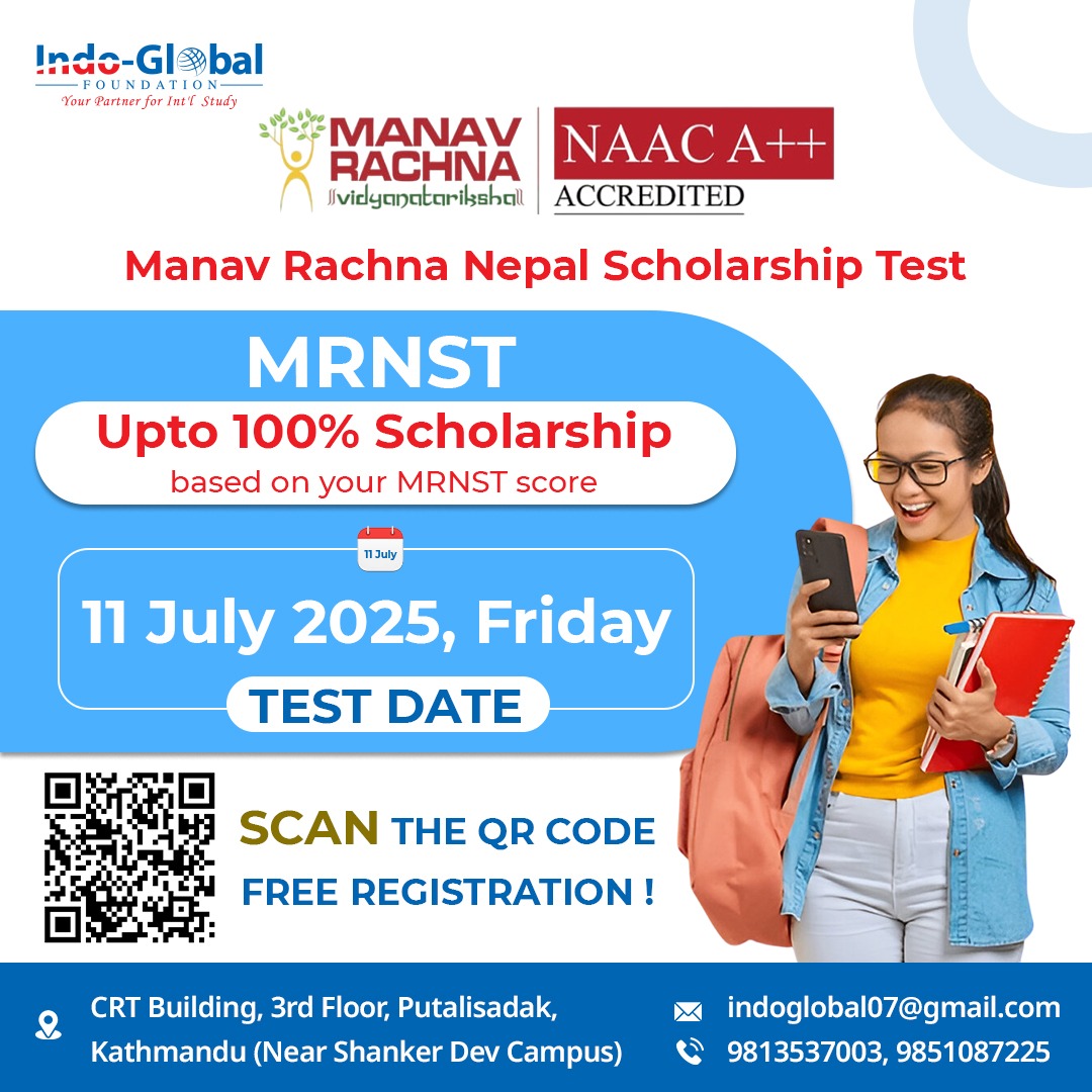MR Nepal Scholarship Test 2025 to Offer Nepali Students Up to 100% Scholarships at Manav Rachna University